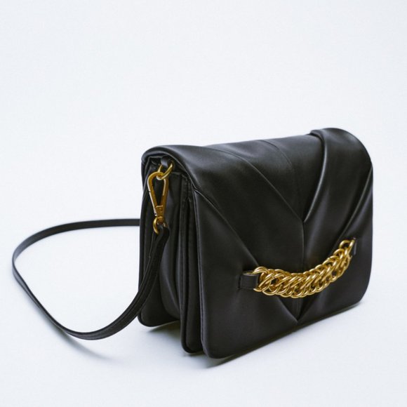 Zara Bags Zara Black Gold Chain Trim Crossbody Bag Poshmark